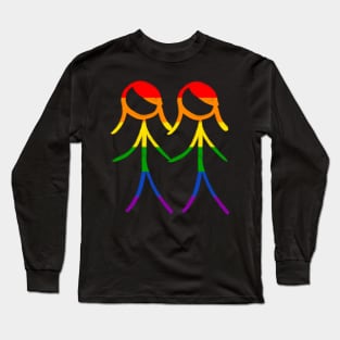 Rainbow Lesbian stick figures Long Sleeve T-Shirt